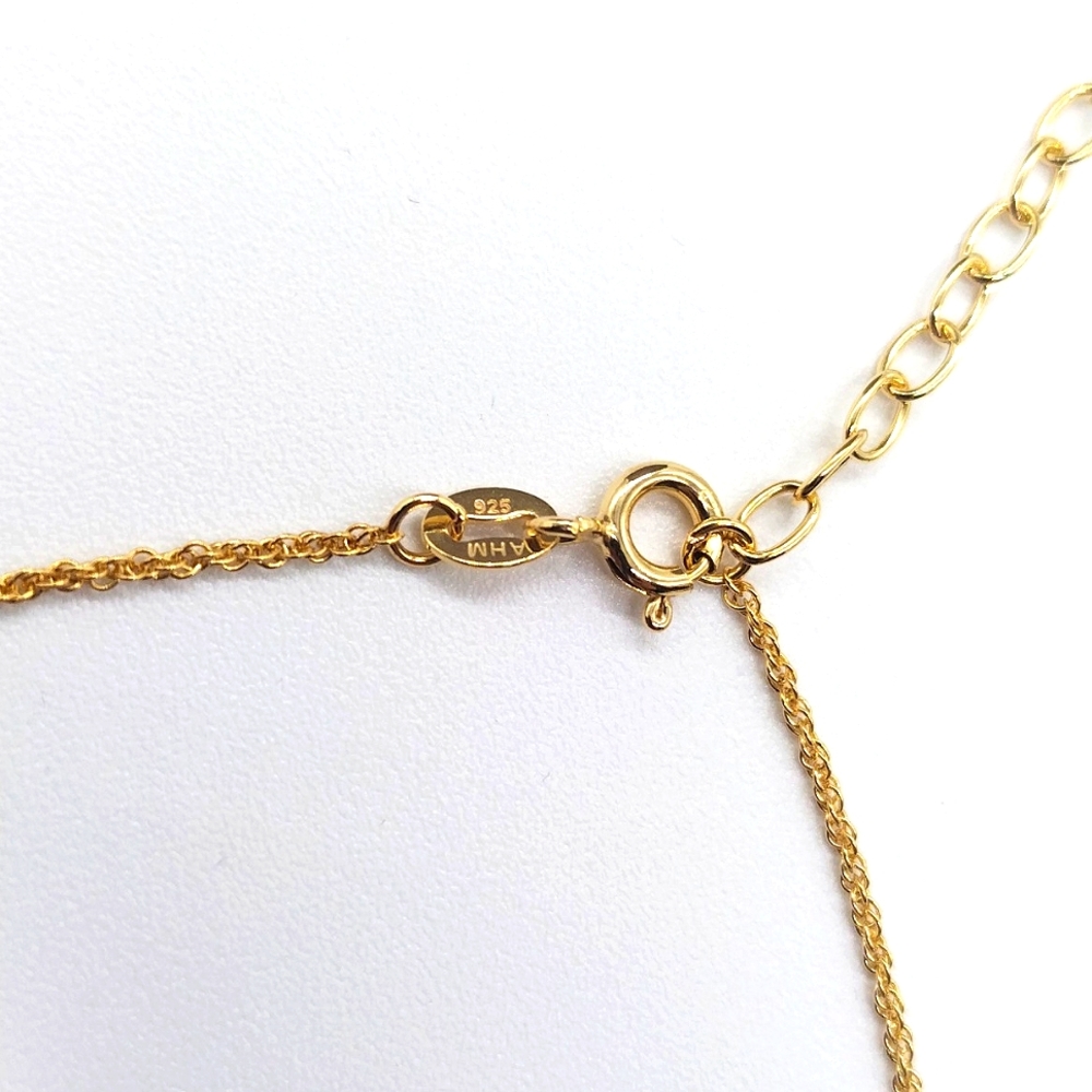 14K Gold Plated Sterling Silver Pave Cubic Zirconia Heart "MOM" Necklace .925 - Picture 3 of 4